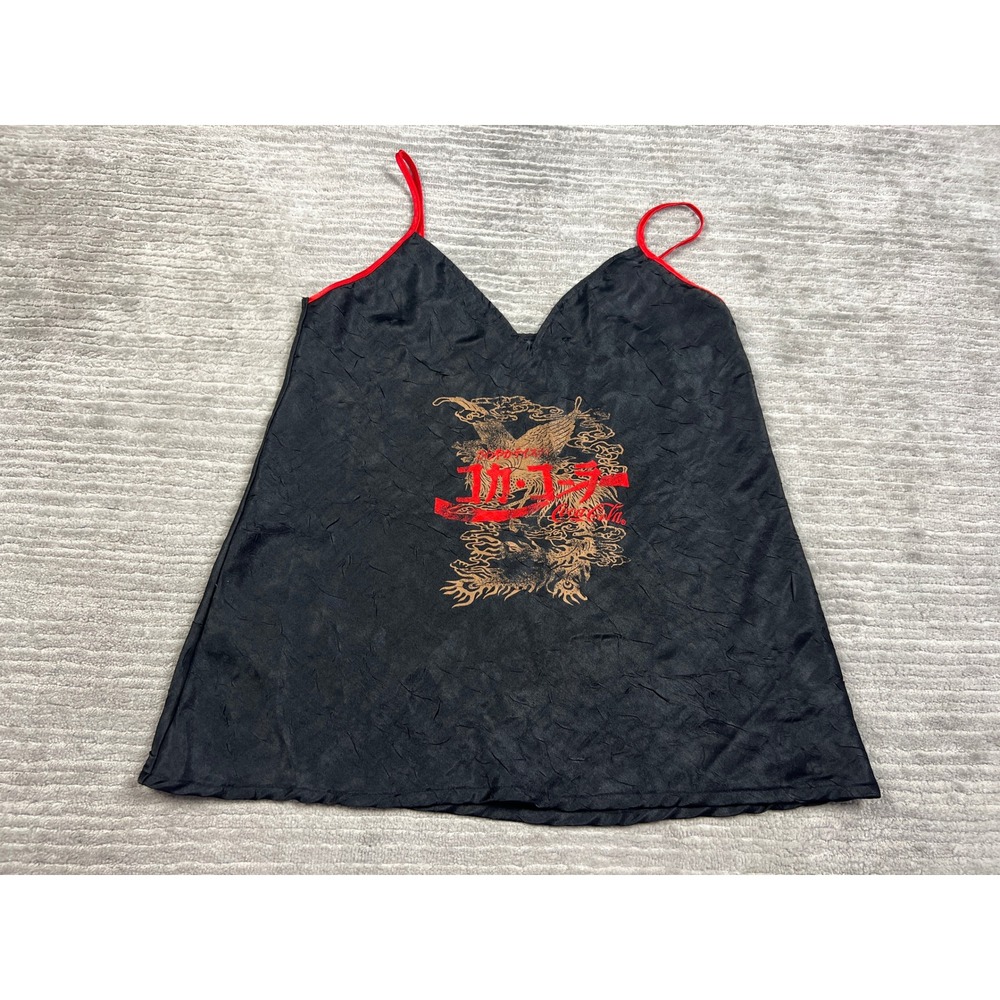 Coca-Cola Camisole Womens Large Black Red Japanese Phoenix Graphic Satin Top Y2K